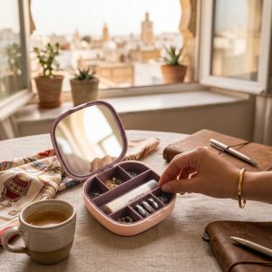 Boîte de Rangement à Bijoux Portable avec Miroir Intégré
